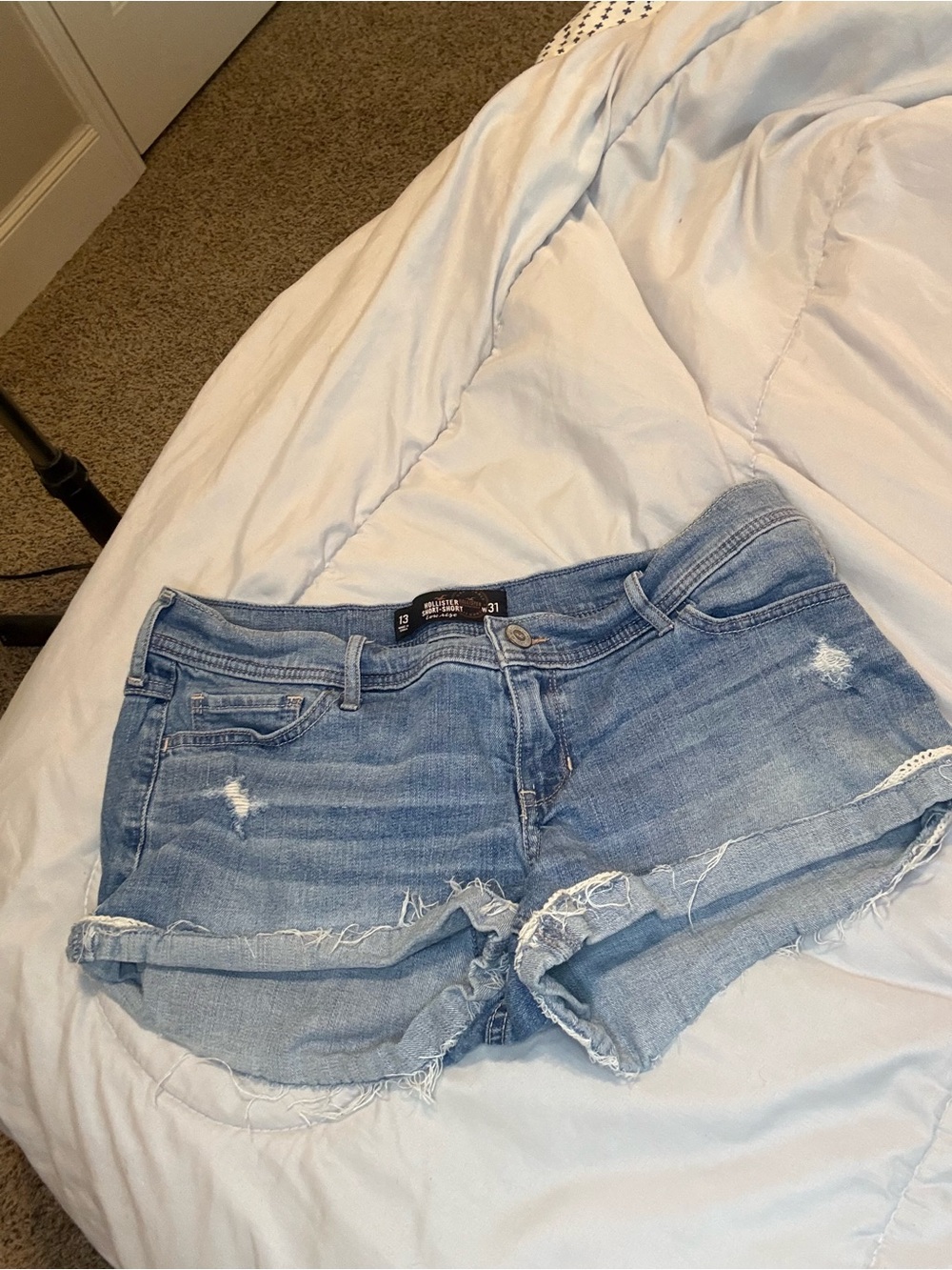 Hollister Light Blue Distressed Denim Shorts